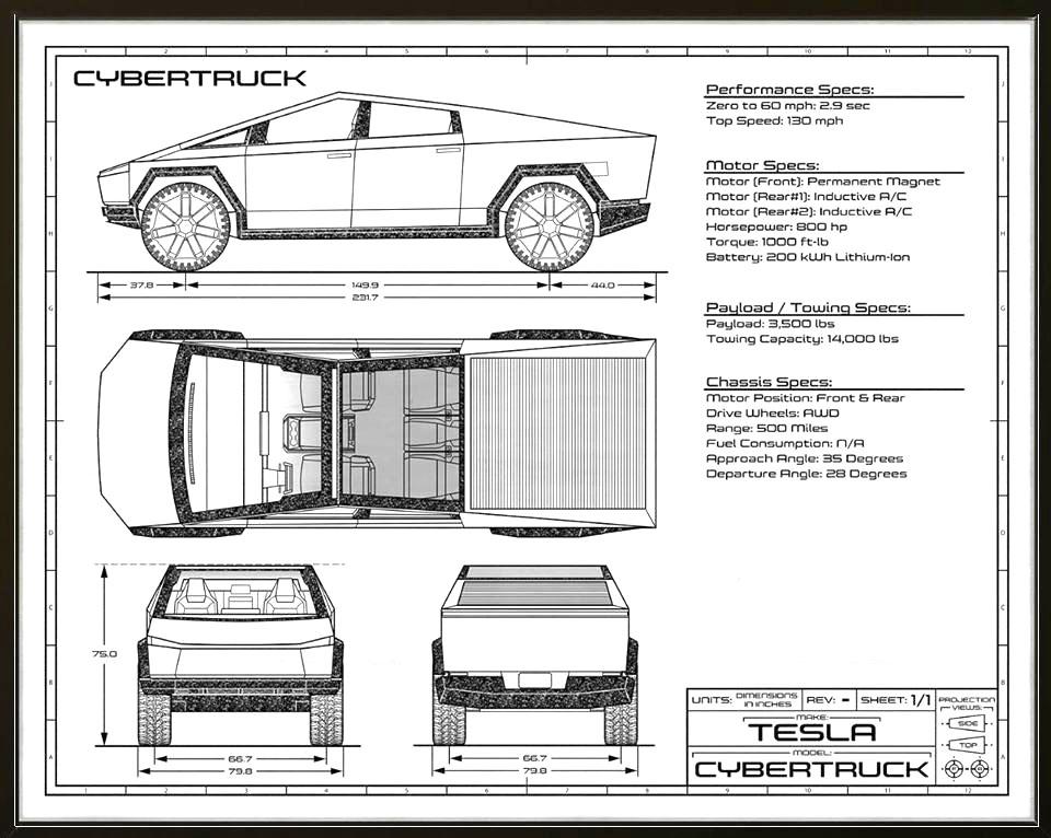 Cybertruck Concept Blueprint Art Tesla Cybertruck Forum News