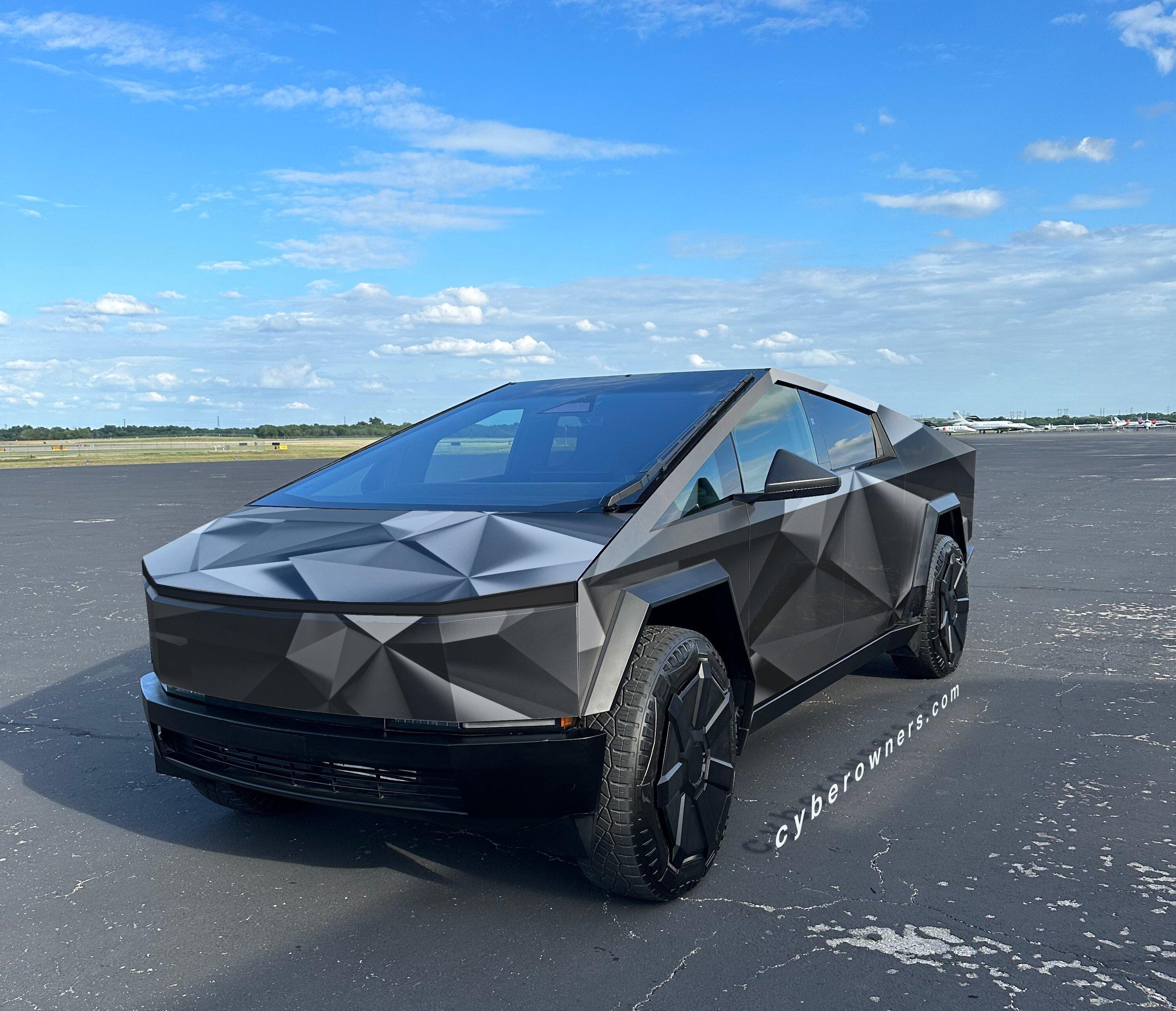 Tesla Cybertruck Camo Cybertruck looks awesome on bridge vs. regular cars + good Rivian size comparison! (8/25 video) 😍 Geometric design wra