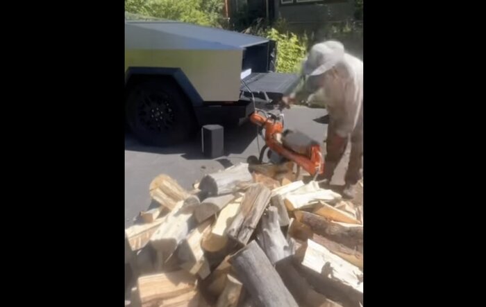 Firewood harvesting powered by Cybertruck