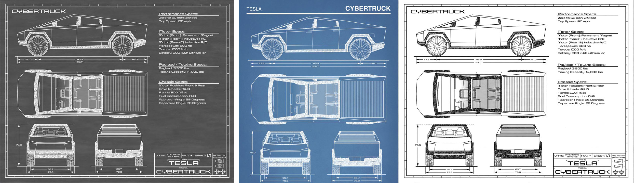 Tesla cybertruck чертеж