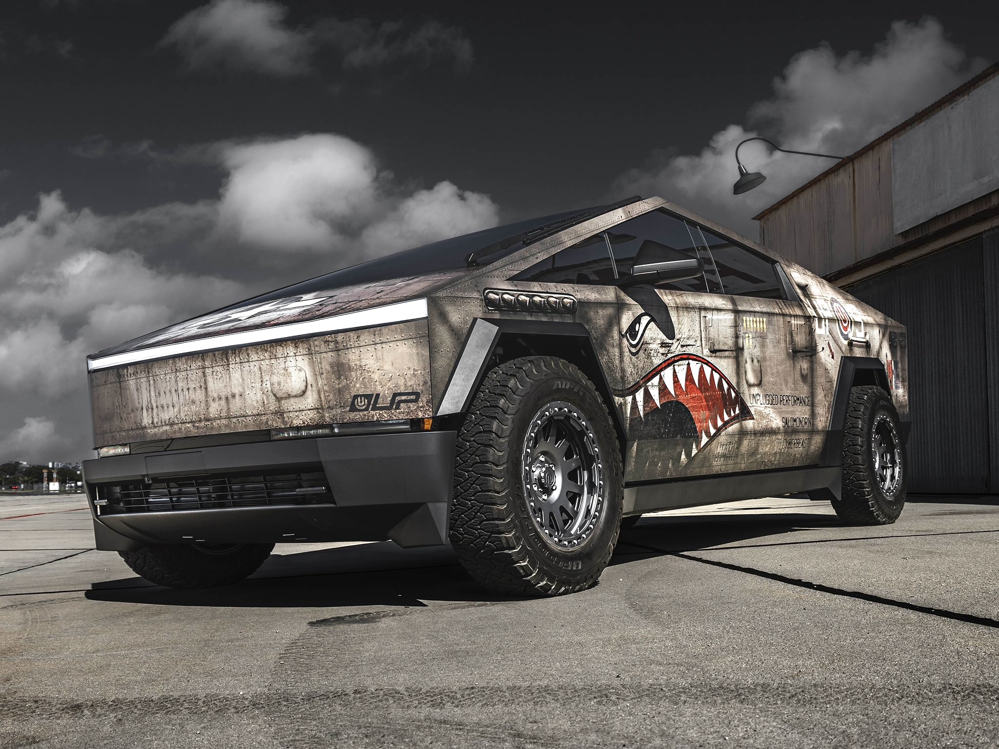 Shark Mouth P-51 Mustang Bomber custom wrap & modified Cybertruck ...